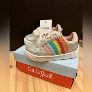 Brand New Cat & Jack Kids' Sneakers with Rainbow Stripes - Silver Size 5
